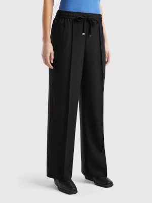 Benetton, Flowy Trousers With Drawstring, size S, Black, Women United Colors of Benetton