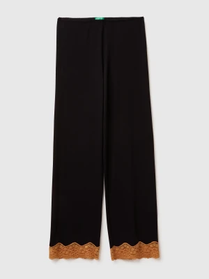 Benetton, Flowy Trousers With Lace, Size: XS, Black, Women United Colors of Benetton