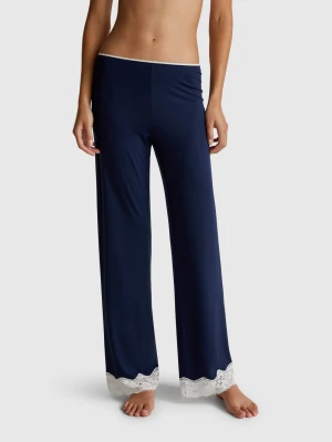 Benetton, Flowy Trousers With Lace, size XS, Dark Blue, Women United Colors of Benetton