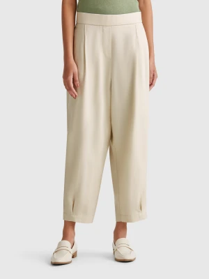 Benetton, Flowy Trousers With Pleats, size XS, Beige, Women United Colors of Benetton