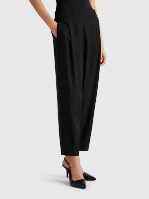 Benetton, Flowy Trousers With Pleats, size XXS, Black, Women United Colors of Benetton