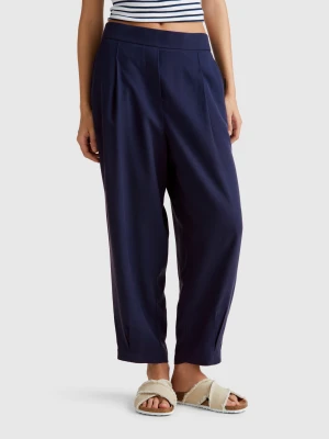 Benetton, Flowy Trousers With Pleats, size XXS, Dark Blue, Women United Colors of Benetton
