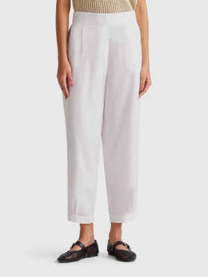 Benetton, Flowy Trousers With Pleats, size XXS, White, Women United Colors of Benetton