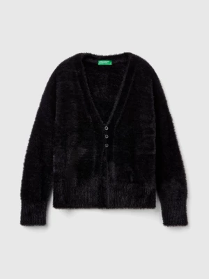 Benetton, Fluffy Yarn Cardigan, size 2XL, Black, Kids United Colors of Benetton