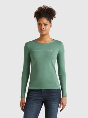 Benetton, Forest Green 100% Cotton Long Sleeve T-shirt, size XS, Dark Green, Women United Colors of Benetton