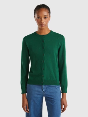 Benetton, Forest Green Cardigan In Cashmere And Wool Blend, size M, Dark Green, Women United Colors of Benetton