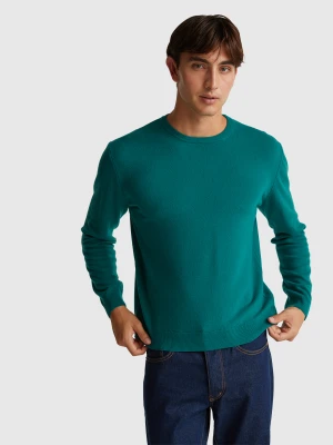 Benetton, Forest Green Crew Neck Sweater In Pure Merino Wool, Size: XS, Dark Green, Men United Colors of Benetton