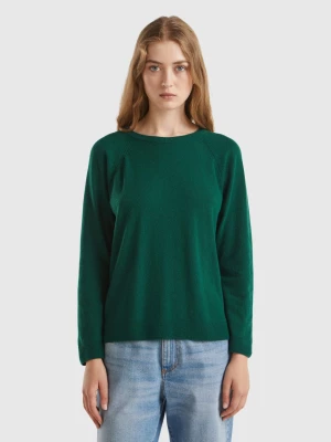 Benetton, Forest Green Crew Neck Sweater In Wool And Cashmere Blend, size L, Dark Green, Women United Colors of Benetton