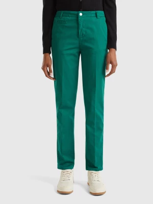 Benetton, Forest Green Slim Fit Cotton Chinos, size , Dark Green, Women United Colors of Benetton