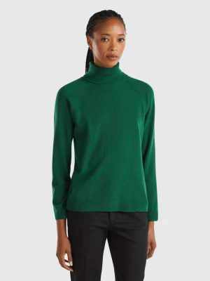 Benetton, Forest Green Turtleneck In Wool And Cashmere Blend, size M, Dark Green, Women United Colors of Benetton