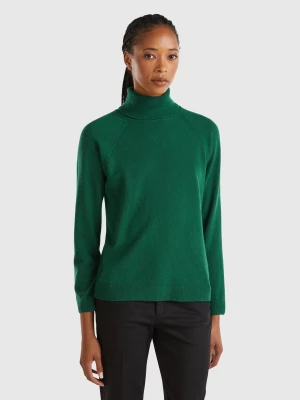 Benetton, Forest Green Turtleneck In Wool And Cashmere Blend, size XS, Dark Green, Women United Colors of Benetton