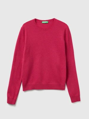 Benetton, Fuchsia Crew Neck Sweater In Merino Wool, Size: XXS, Cyclamen, Women United Colors of Benetton