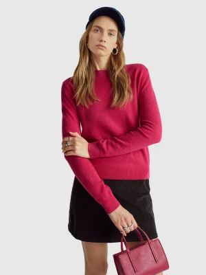 Benetton, Fuchsia Crew Neck Sweater In Merino Wool, Size: XXS, Cyclamen, Women United Colors of Benetton