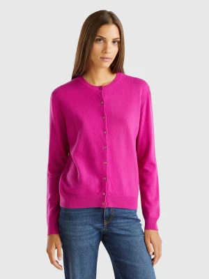 Benetton, Fuchsia Cyclamen Crew Neck Cardigan In Pure Merino Wool, size S, Cyclamen, Women United Colors of Benetton