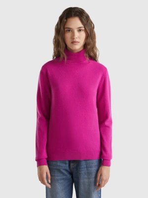 Benetton, Fuchsia Cyclamen Turtleneck Sweater In Pure Merino Wool, size S, Cyclamen, Women United Colors of Benetton