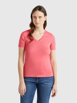 Benetton, Fuchsia Pure Cotton T-shirt With V-neck, size XXS, Fuchsia, Women United Colors of Benetton