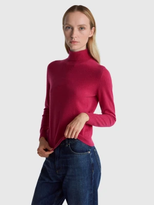 Benetton, Fuchsia Turtleneck Sweater In Pure Merino Wool, Size: XXS, Cyclamen, Women United Colors of Benetton