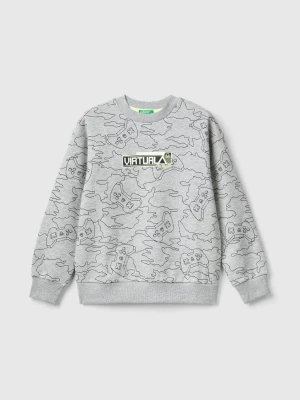 Benetton, Gamer Sweatshirt With Rubbery Print, size XL, Gray, Kids United Colors of Benetton