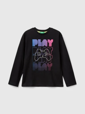 Benetton, Gamer T-shirt In Cotton Blend, size 2XL, Black, Kids United Colors of Benetton