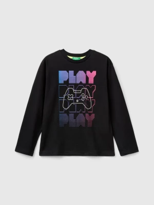 Benetton, Gamer T-shirt In Cotton Blend, size S, Black, Kids United Colors of Benetton