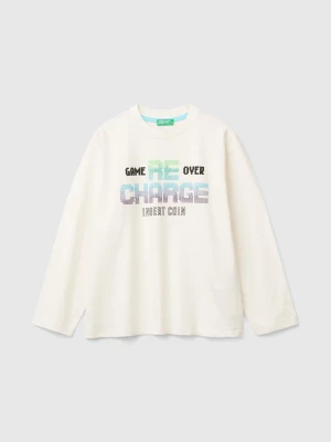 Benetton, Gamer T-shirt In Organic Cotton, size L, Creamy White, Kids United Colors of Benetton