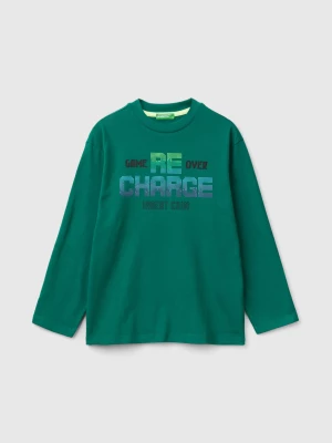 Benetton, Gamer T-shirt In Organic Cotton, size S, Dark Green, Kids United Colors of Benetton