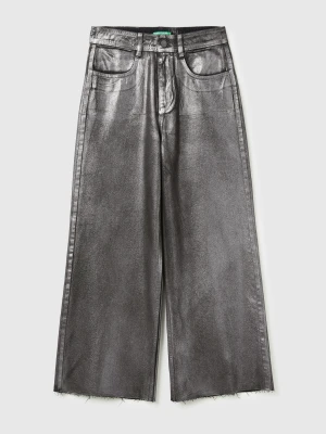 Benetton, Glossy Look Jeans, Size: 34, Silver, Women United Colors of Benetton