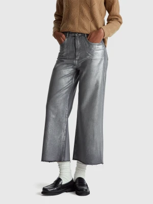 Benetton, Glossy Look Jeans, Size: 34, Silver, Women United Colors of Benetton