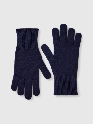 Benetton, Gloves In Pure Merino Wool, size OS, Dark Blue, Women United Colors of Benetton