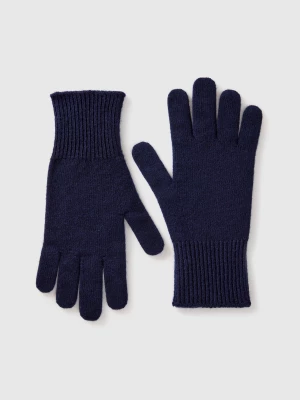 Benetton, Gloves In Pure Merino Wool, size OS, Dark Blue, Women United Colors of Benetton