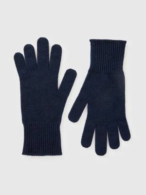Benetton, Gloves In Pure Merino Wool, Size: OS, Dark Blue, Women United Colors of Benetton