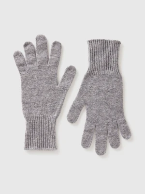 Benetton, Gray Marl Gloves In Pure Merino Wool, Size: OS, Light Gray, Women United Colors of Benetton
