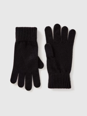 Benetton, Gloves In Pure Virgin Wool, size L, Black, Men United Colors of Benetton