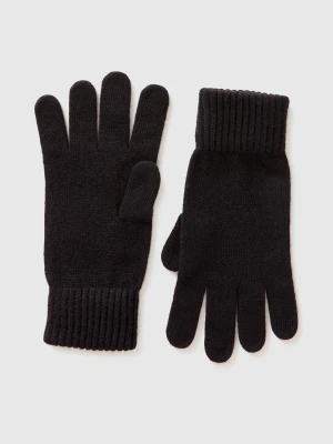 Benetton, Gloves In Pure Virgin Wool, Size: S, Black, Men United Colors of Benetton