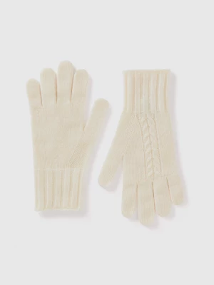 Benetton, Gloves With Cable Knit, size OS, Creamy White, Women United Colors of Benetton