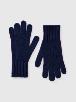 Benetton, Gloves With Cable Knit, size OS, Dark Blue, Women United Colors of Benetton