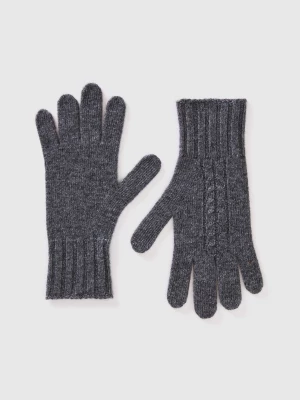 Benetton, Gloves With Cable Knit, size OS, Dark Gray, Women United Colors of Benetton