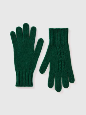 Benetton, Gloves With Cable Knit, size OS, Green, Women United Colors of Benetton