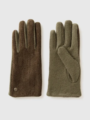 Benetton, Gloves With Herringbone Texture, Size: S, Military Green, Women United Colors of Benetton