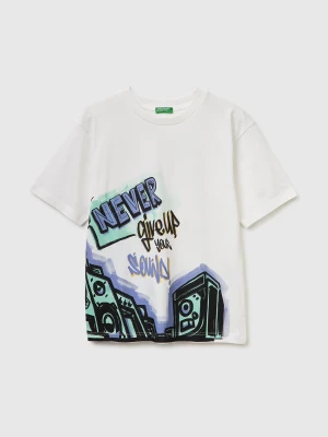 Benetton, Graffiti Print T-shirt, Size: XL, Creamy White, Kids United Colors of Benetton