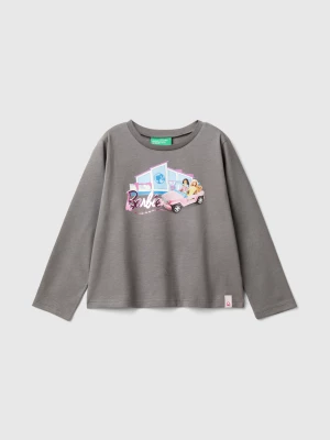 Benetton, Gray Barbie T-shirt With Glossy Print, size 116, Dark Gray, Kids United Colors of Benetton