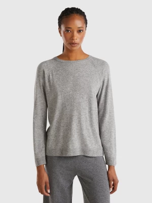 Benetton, Gray Crew Neck Sweater In Cashmere And Wool Blend, size S, Light Gray, Women United Colors of Benetton