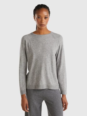 Benetton, Gray Crew Neck Sweater In Cashmere And Wool Blend, size XS, Light Gray, Women United Colors of Benetton