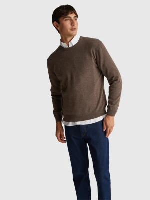 Benetton, Gray Crew Neck Sweater In Pure Merino Wool, Size: XS, Brown, Men United Colors of Benetton