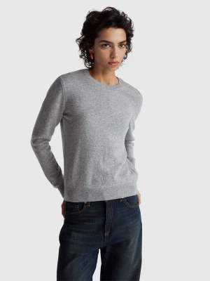 Benetton, Gray Mélange Crew Neck Sweater In Merino Wool, Size: XXS, Light Gray, Women United Colors of Benetton