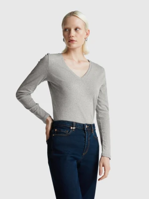 Benetton, Gray Melange T-shirt With V-neck, Size: XXS, Light Gray, Women United Colors of Benetton