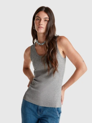 Benetton, Gray Melange Tank Top In Pure Cotton, Size: XL, Light Gray, Women United Colors of Benetton