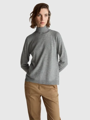 Benetton, Gray Mélange Turtleneck Sweater In Cashmere And Wool Blend, Size: XXS, Light Gray, Women United Colors of Benetton