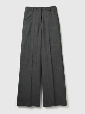 Benetton, Gray Pinstripe Wide-leg Trousers, Gray, Women United Colors of Benetton