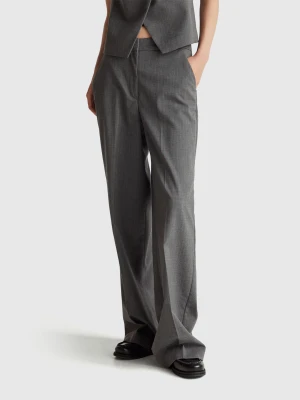 Benetton, Gray Pinstripe Wide-leg Trousers, Gray, Women United Colors of Benetton